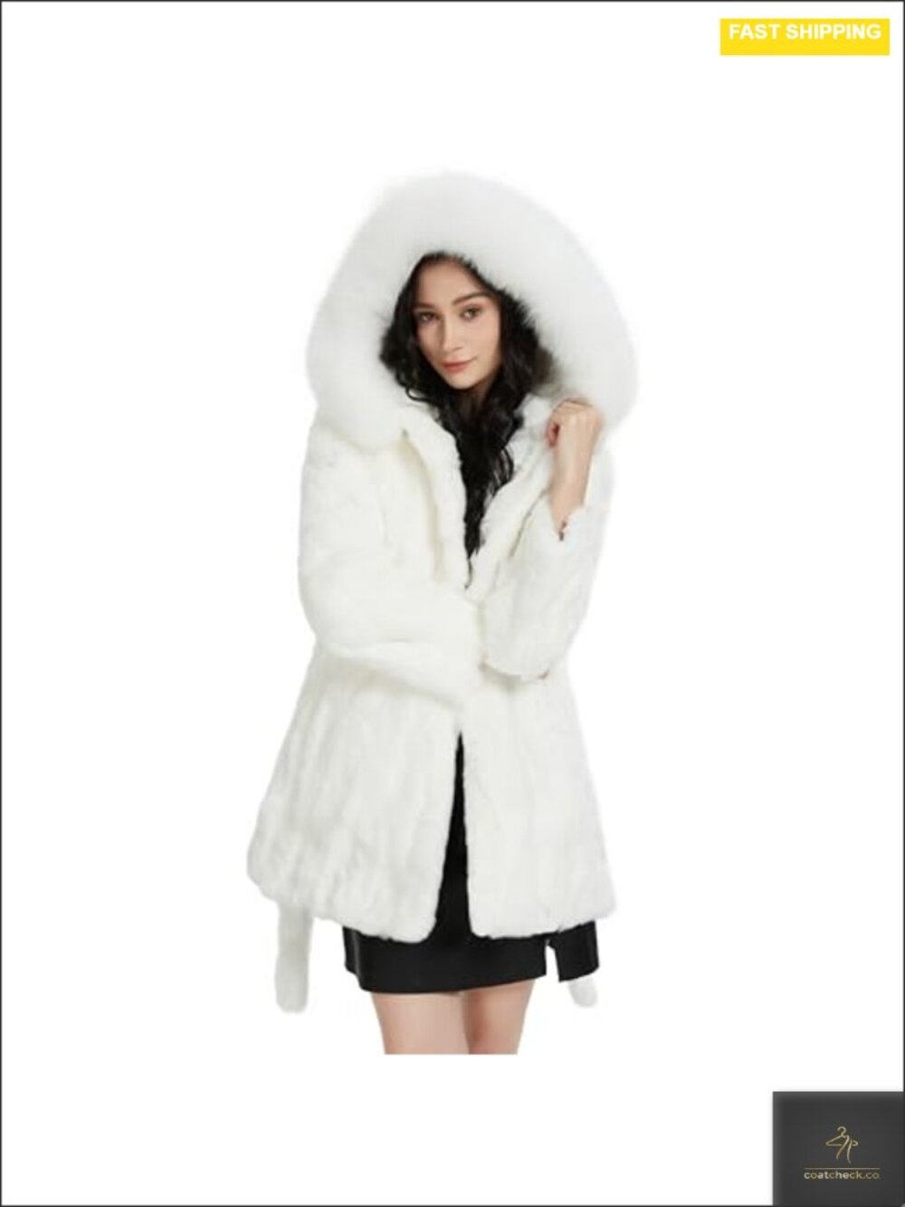 Real Rabbit Fur Coat with Raccoon Fur Trim Hood Women's Winter Jacket